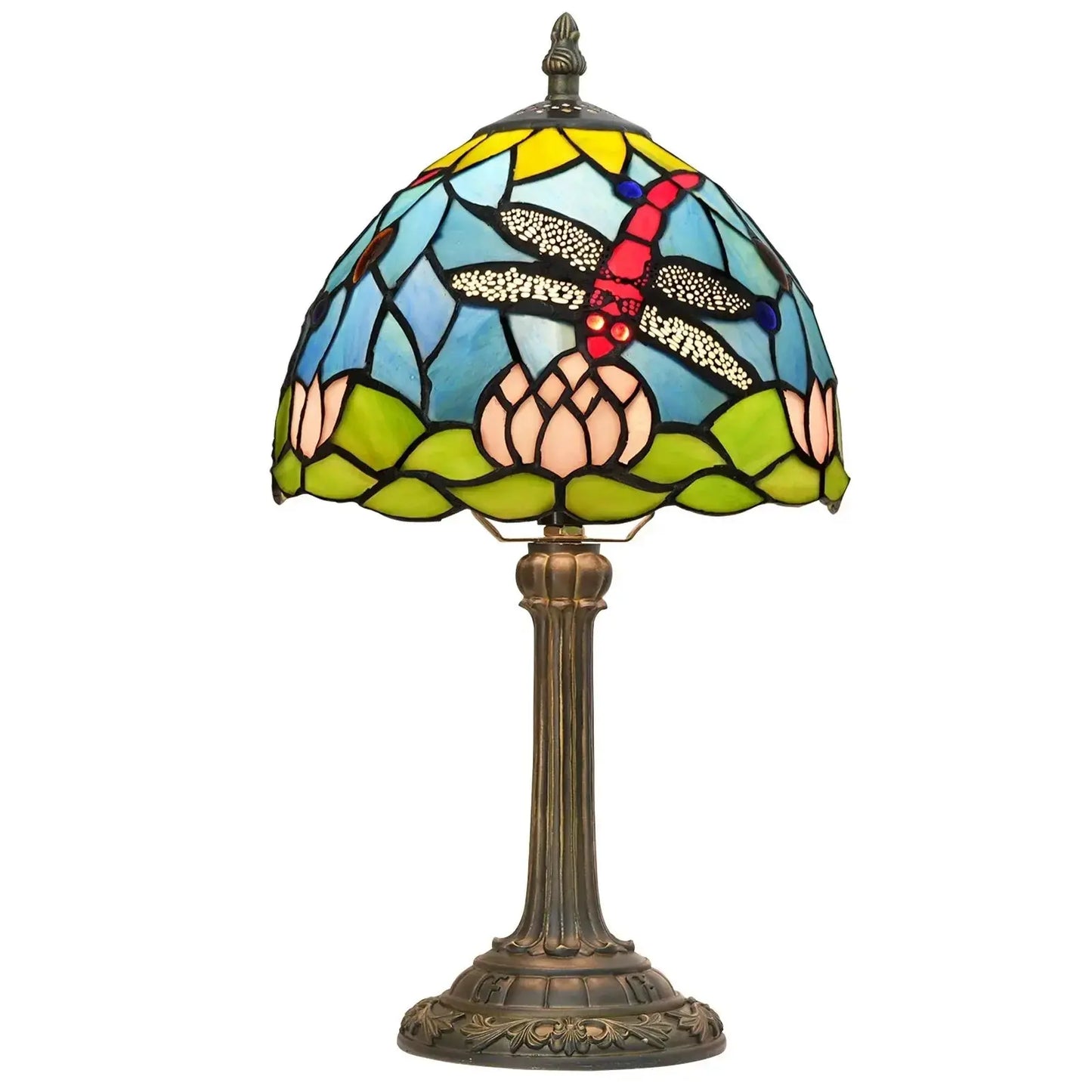 8inch 20cm Stained Glass Garden Lotus Lampshade Tiffany Dragonfly Table Lamp Classical Tiffany Lamp