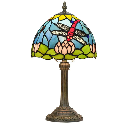 8inch 20cm Stained Glass Garden Lotus Lampshade Tiffany Dragonfly Table Lamp Classical Tiffany Lamp