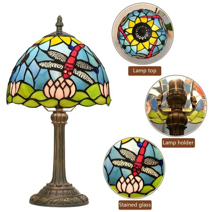 8inch 20cm Stained Glass Garden Lotus Lampshade Tiffany Dragonfly Table Lamp Classical Tiffany Lamp