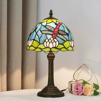 8inch 20cm Stained Glass Garden Lotus Lampshade Tiffany Dragonfly Table Lamp Classical Tiffany Lamp