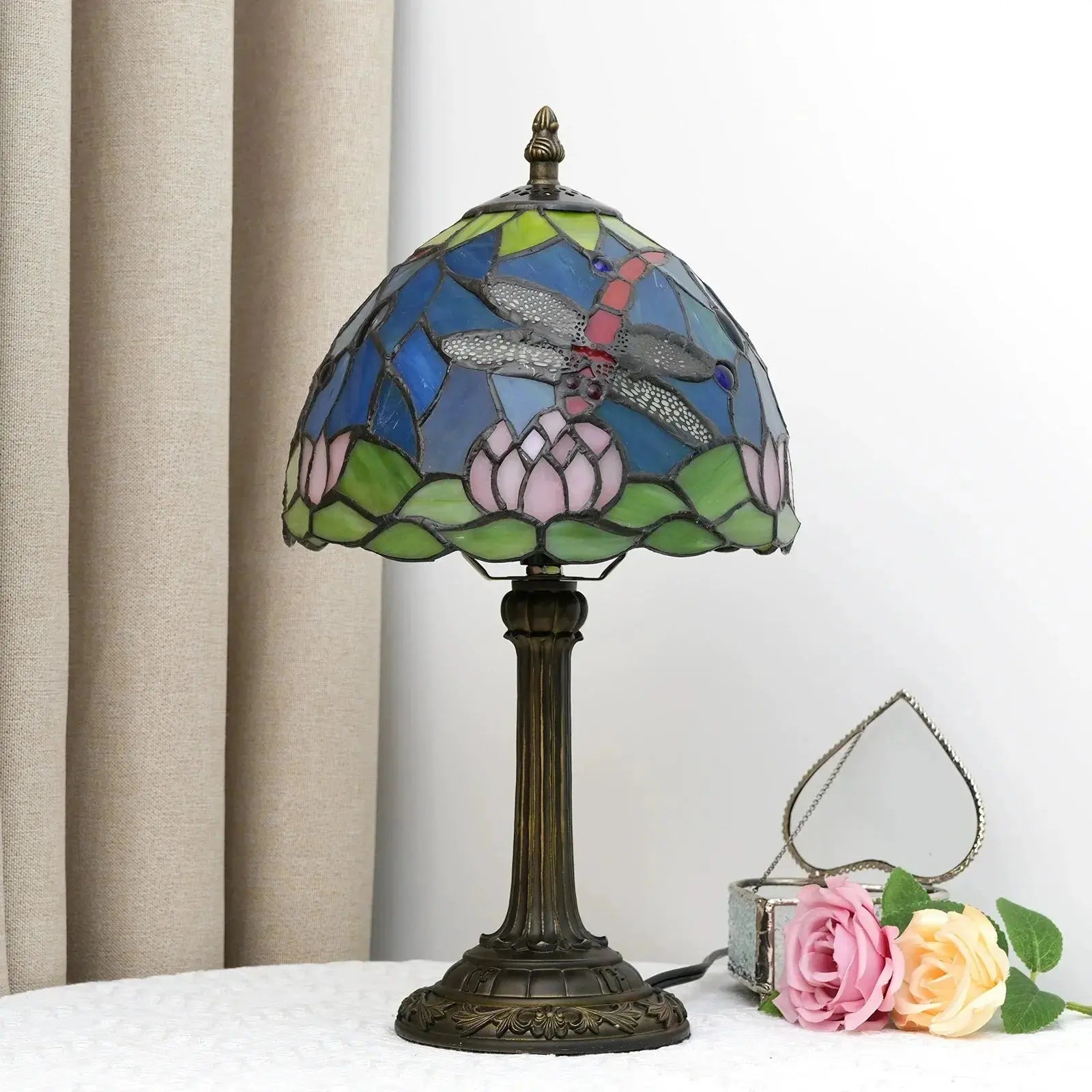 8inch 20cm Stained Glass Garden Lotus Lampshade Tiffany Dragonfly Table Lamp Classical Tiffany Lamp