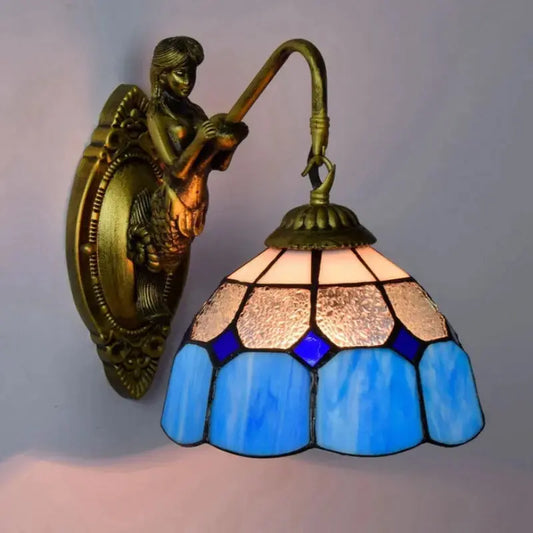 8inch Stained Glass Blue Lampshade Small Tiffany Sconce Classical Tiffany Lamp