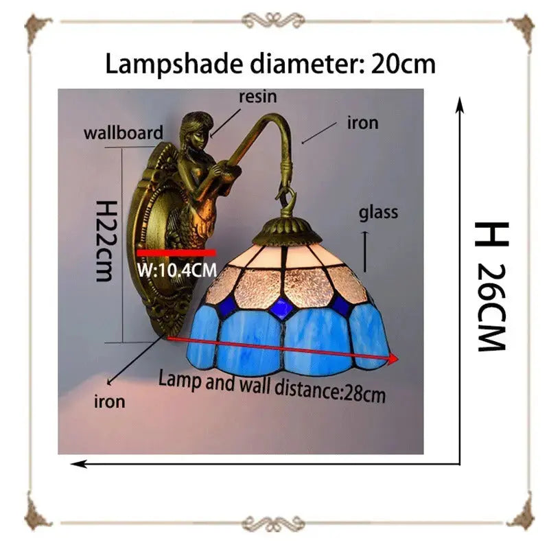 8inch Stained Glass Blue Lampshade Small Tiffany Sconce Classical Tiffany Lamp