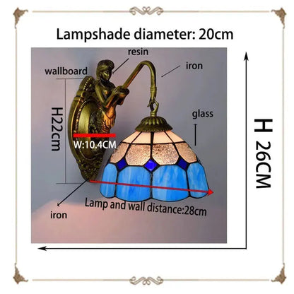 8inch Stained Glass Blue Lampshade Small Tiffany Sconce Classical Tiffany Lamp