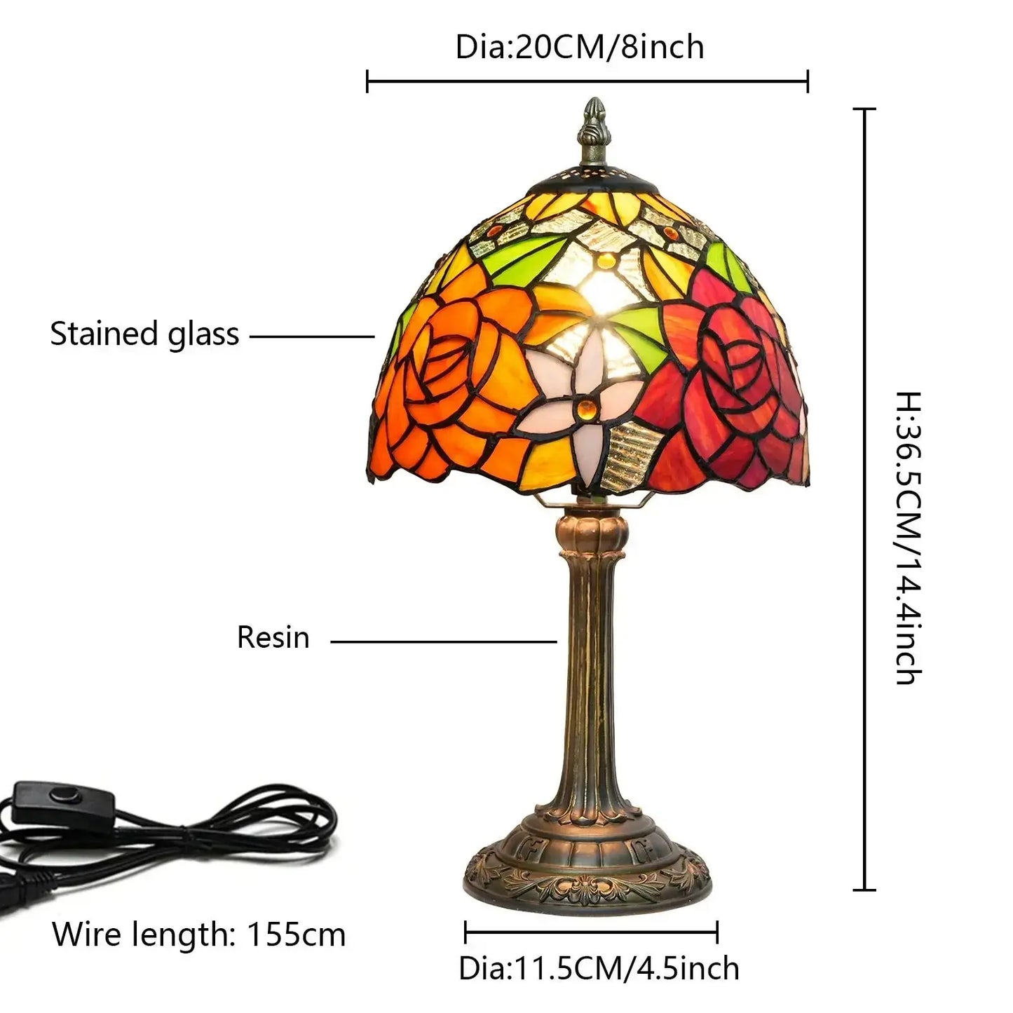 8inch Stained Glass Desk Light Garden Rose Small Tiffany Table Lamps Classical Tiffany Lamp