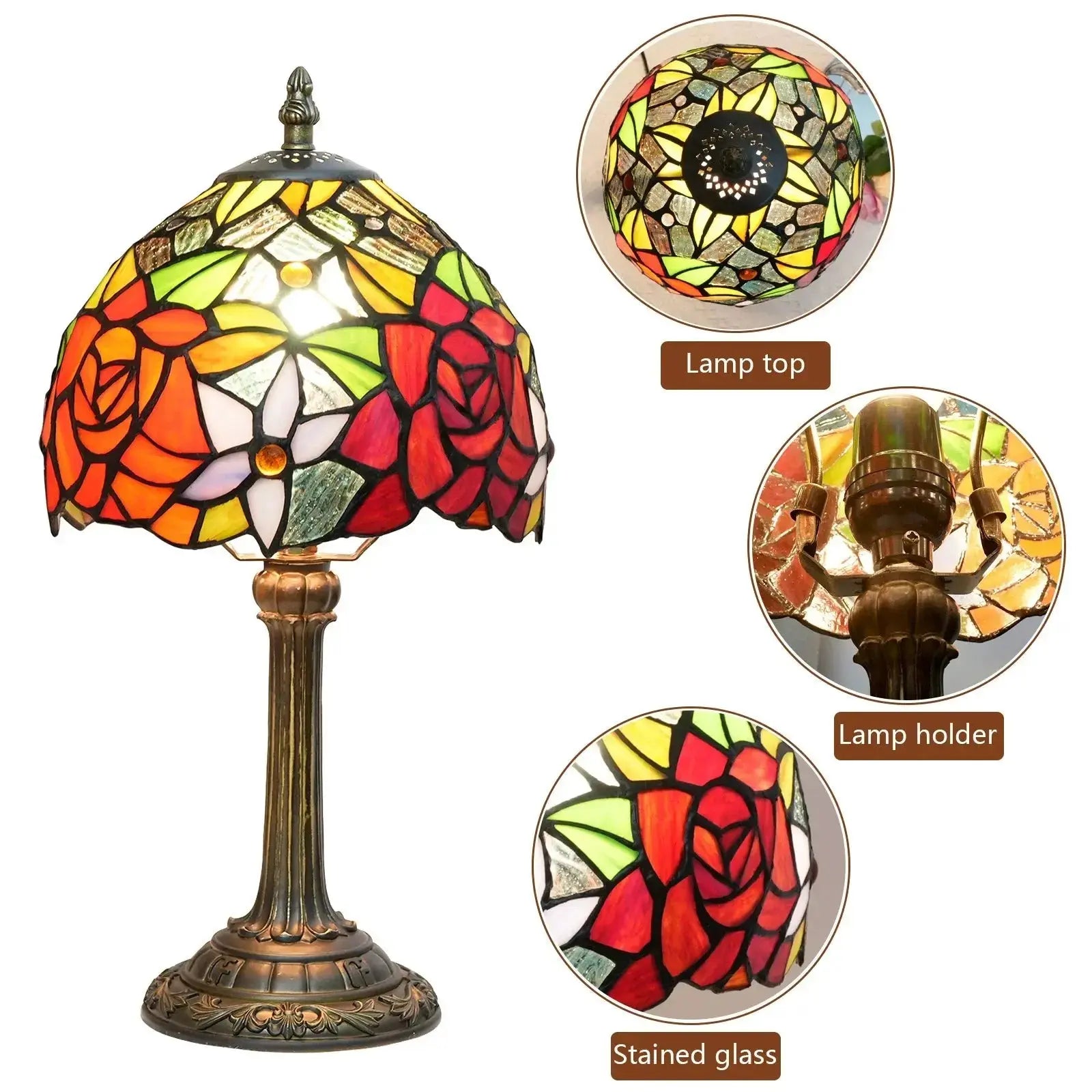 8inch Stained Glass Desk Light Garden Rose Small Tiffany Table Lamps Classical Tiffany Lamp