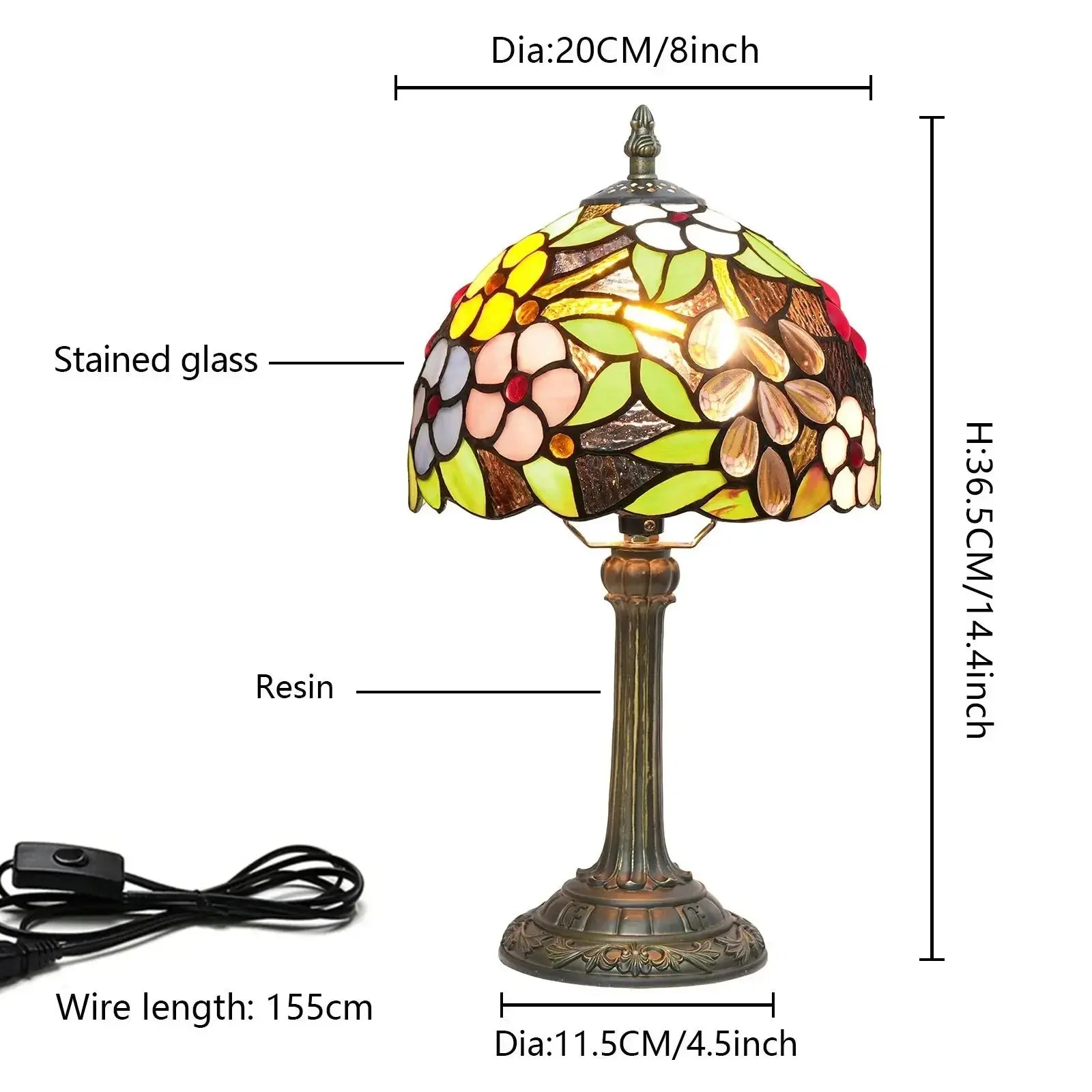 8inch Stained Glass Garden Grape Flower Small Tiffany Table Lamps Classical Tiffany Lamp