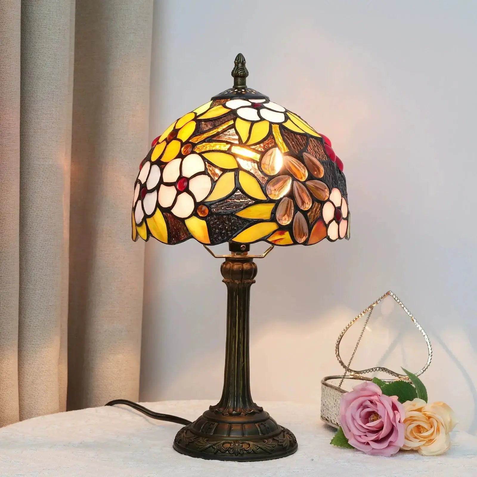 8inch Stained Glass Garden Grape Flower Small Tiffany Table Lamps Classical Tiffany Lamp