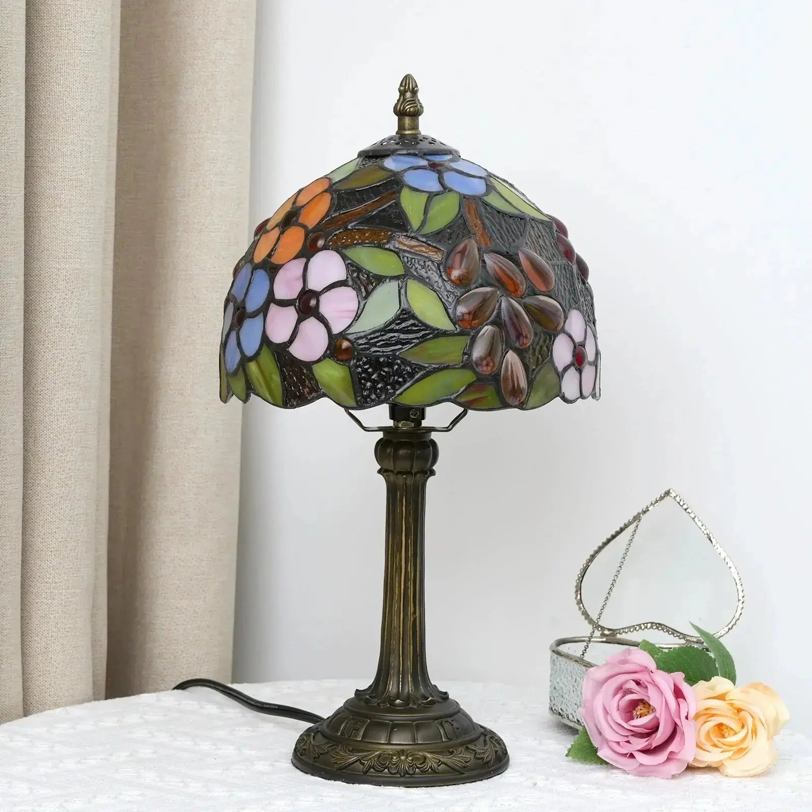 8inch Stained Glass Garden Grape Flower Small Tiffany Table Lamps Classical Tiffany Lamp