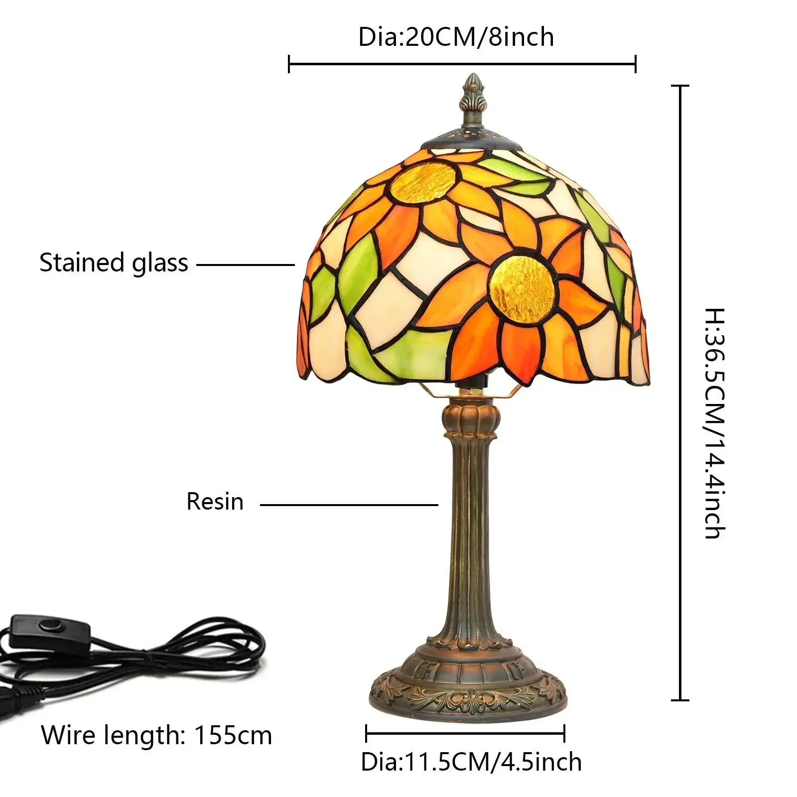 8inch Stained Glass Garden Sunflower Small Tiffany Table Lamps Classical Tiffany Lamp