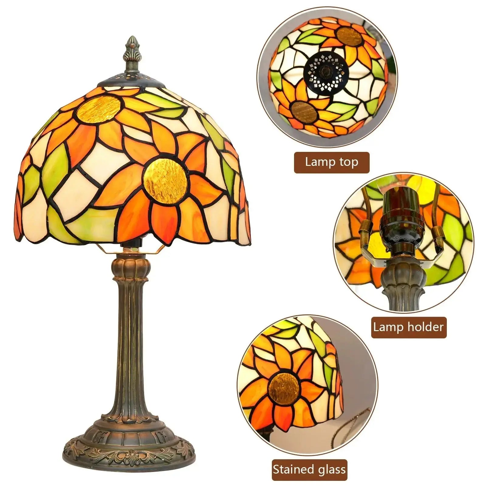 8inch Stained Glass Garden Sunflower Small Tiffany Table Lamps Classical Tiffany Lamp