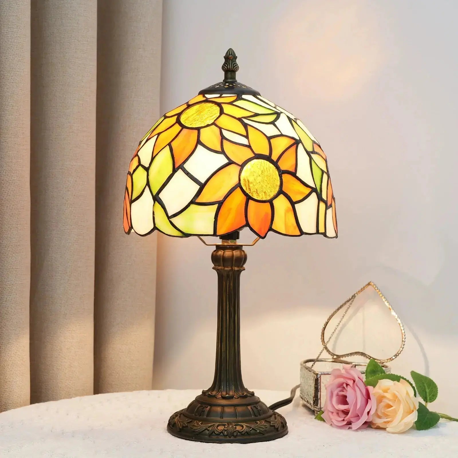8inch Stained Glass Garden Sunflower Small Tiffany Table Lamps Classical Tiffany Lamp