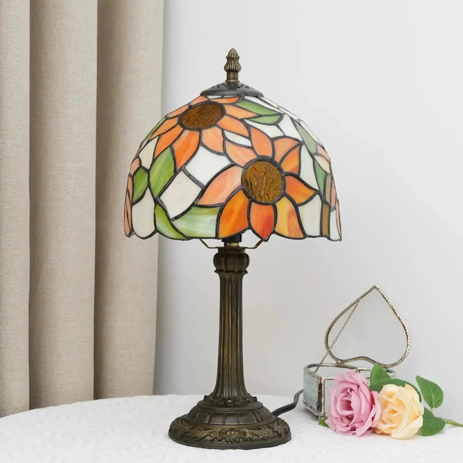 8inch Stained Glass Garden Sunflower Small Tiffany Table Lamps Classical Tiffany Lamp