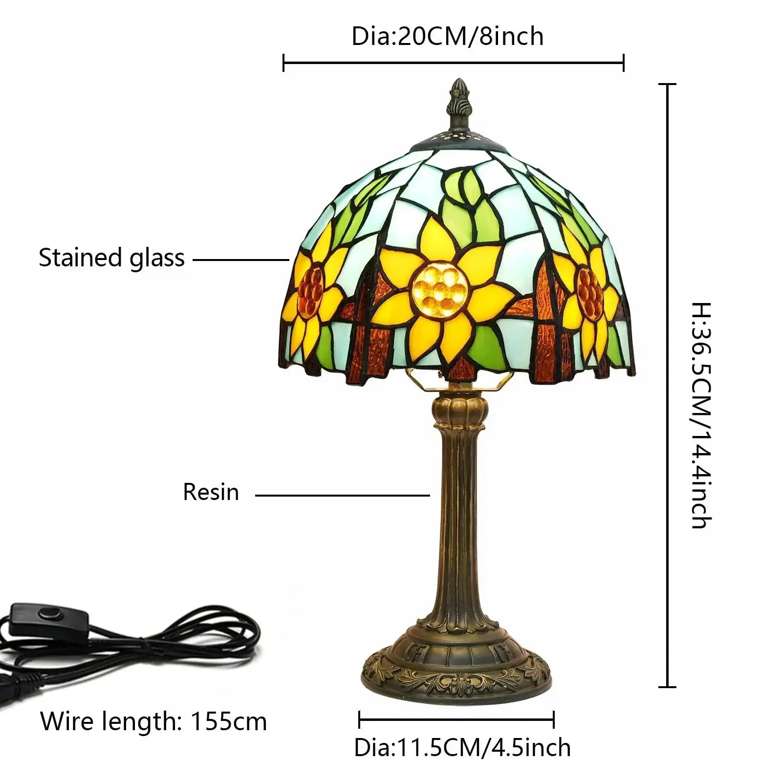 8inch Small Tiffany Table Lamps Stained Glass Garden Sunflower Desk Light Classical Tiffany Lamp