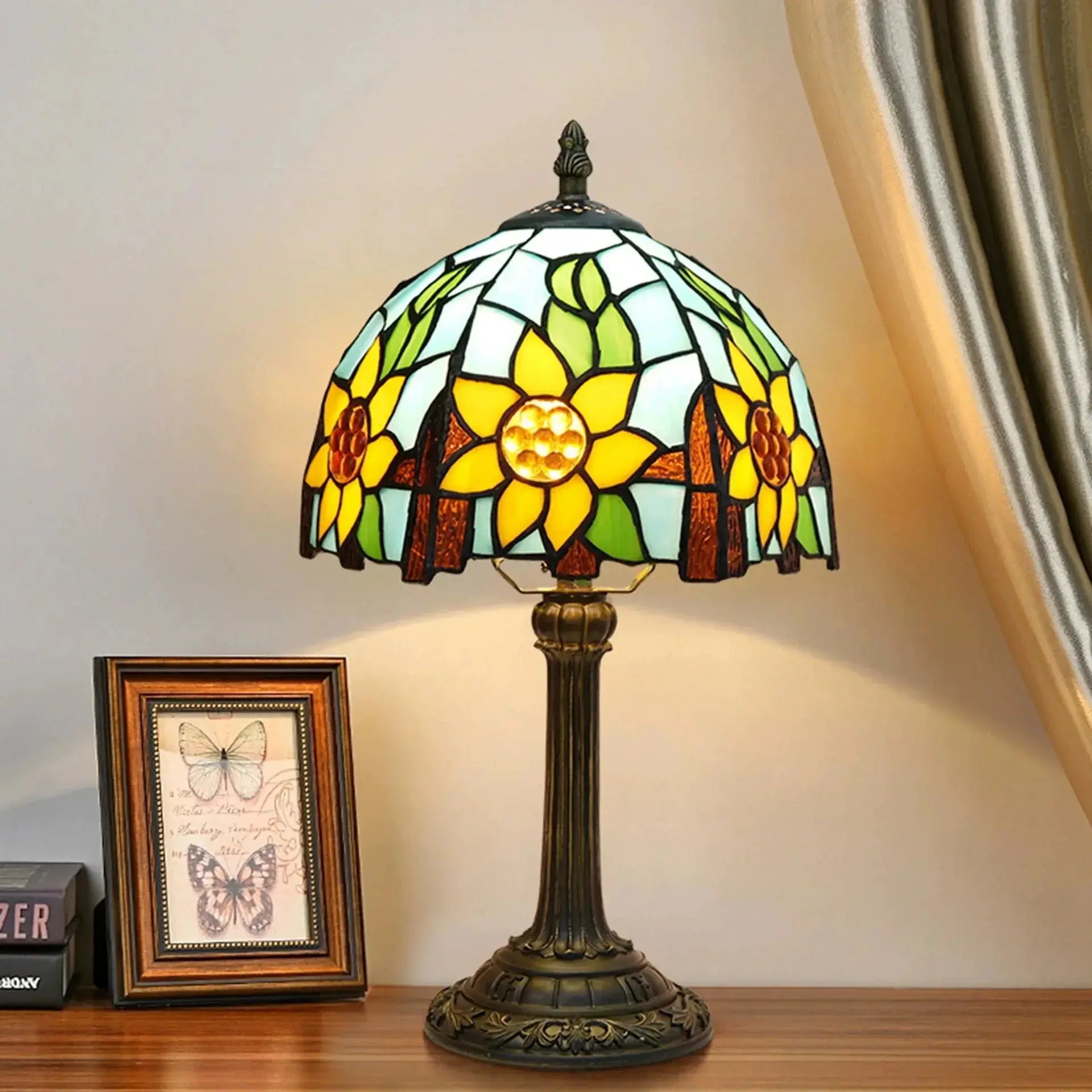 8inch Small Tiffany Table Lamps Stained Glass Garden Sunflower Desk Light Classical Tiffany Lamp