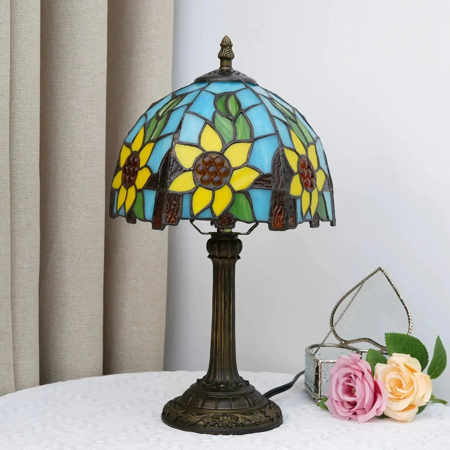 8inch Small Tiffany Table Lamps Stained Glass Garden Sunflower Desk Light Classical Tiffany Lamp
