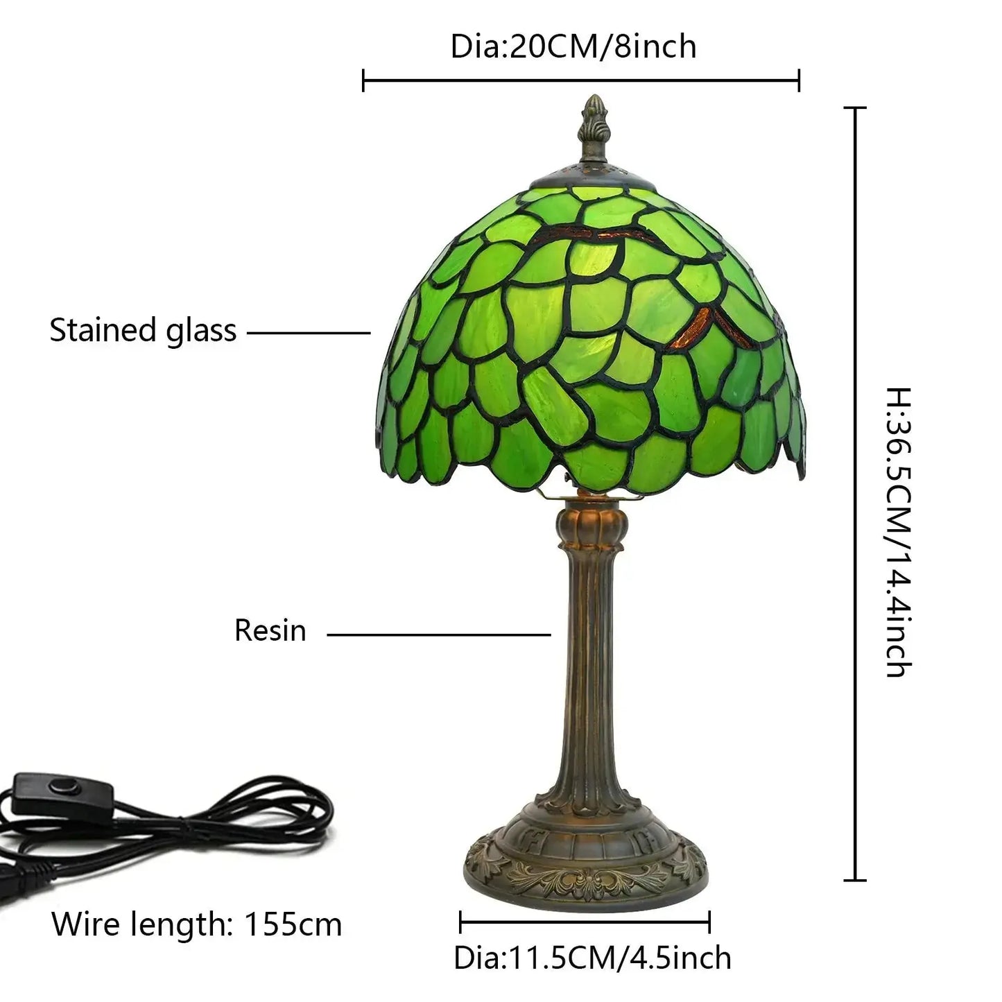 8inch Small Tiffany Table Lamps Stained Glass Green Leaf Bedside Light Classical Tiffany Lamp