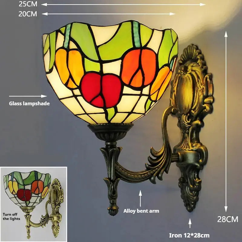 8inch 20cm Tiffany Stained Glass Red Tulip Lampshade Vintage Wall Lamp Classical Tiffany Lamp