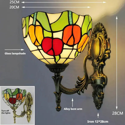 8inch 20cm Tiffany Stained Glass Red Tulip Lampshade Vintage Wall Lamp Classical Tiffany Lamp