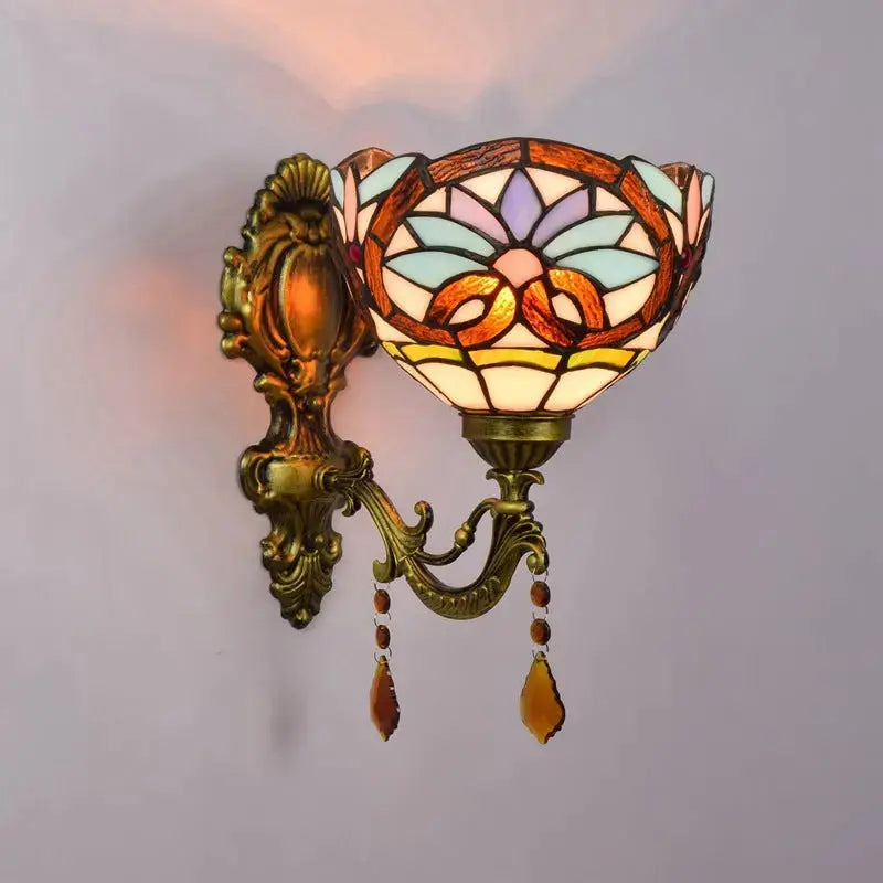 8inch Antique Tiffany Style Lamp Stained Glass Pastoral Floral Lampshade Wall Sconce Classical Tiffany Lamp