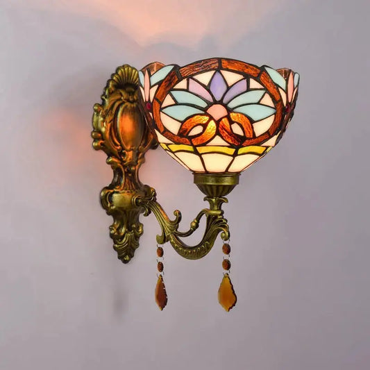 8inch Antique Tiffany Style Lamp Stained Glass Pastoral Floral Lampshade Wall Sconce Classical Tiffany Lamp