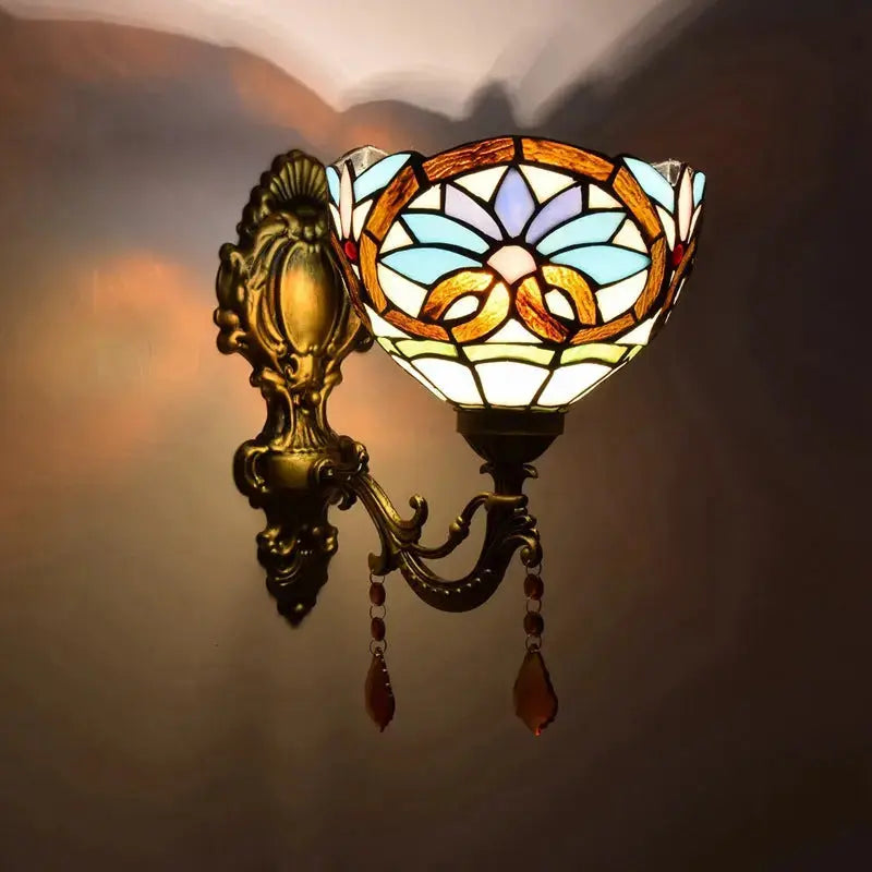 8inch Antique Tiffany Style Lamp Stained Glass Pastoral Floral Lampshade Wall Sconce Classical Tiffany Lamp