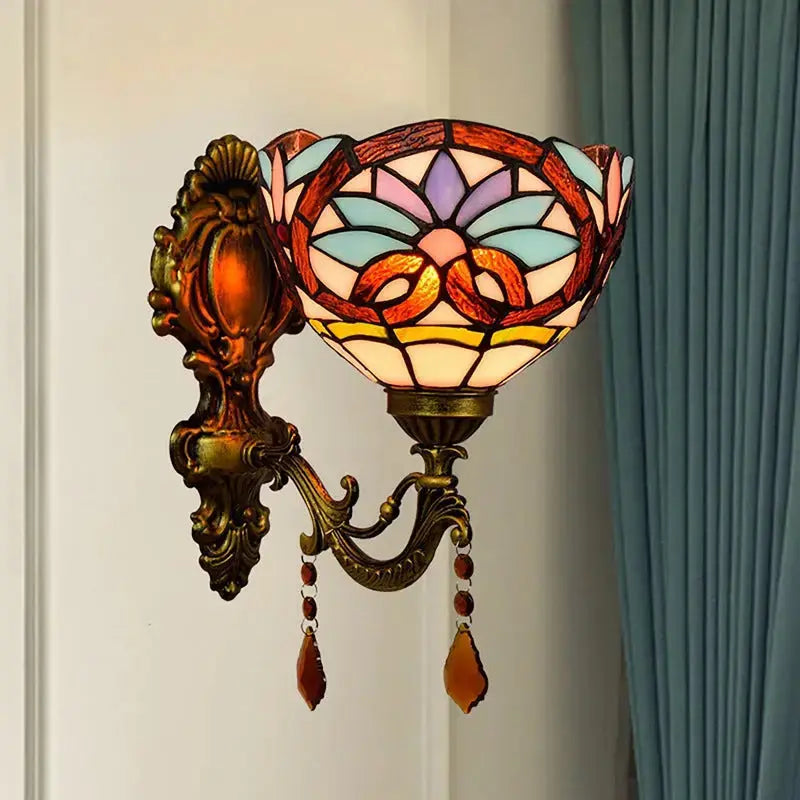 8inch Antique Tiffany Style Lamp Stained Glass Pastoral Floral Lampshade Wall Sconce Classical Tiffany Lamp