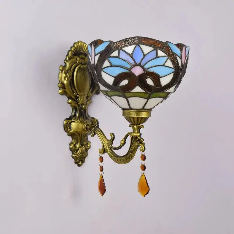 8inch Antique Tiffany Style Lamp Stained Glass Pastoral Floral Lampshade Wall Sconce Classical Tiffany Lamp