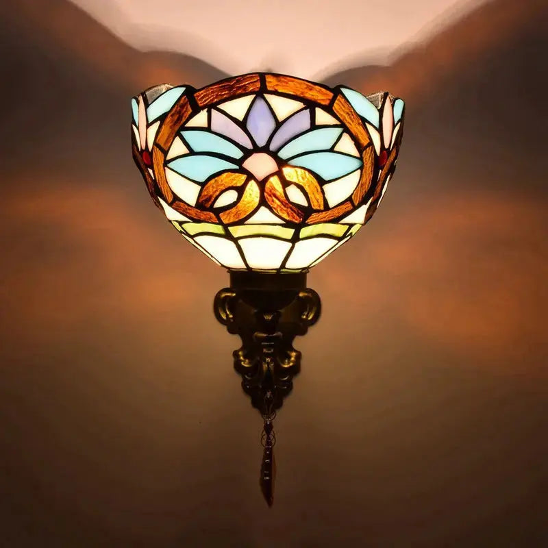 8inch Antique Tiffany Style Lamp Stained Glass Pastoral Floral Lampshade Wall Sconce Classical Tiffany Lamp