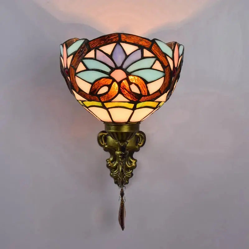 8inch Antique Tiffany Style Lamp Stained Glass Pastoral Floral Lampshade Wall Sconce Classical Tiffany Lamp