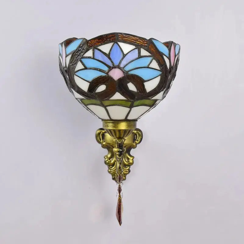 8inch Antique Tiffany Style Lamp Stained Glass Pastoral Floral Lampshade Wall Sconce Classical Tiffany Lamp