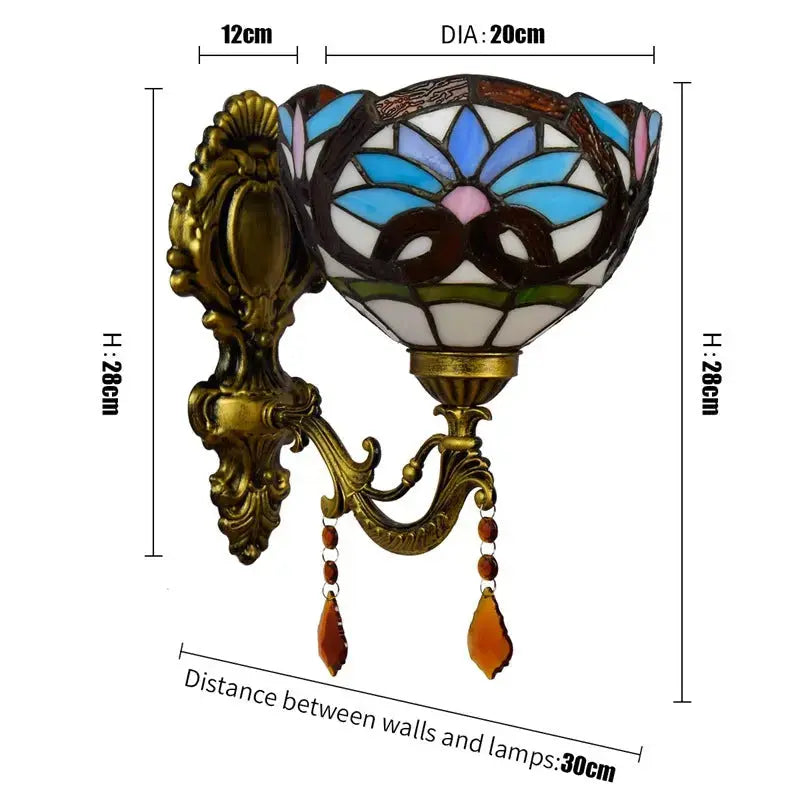 8inch Antique Tiffany Style Lamp Stained Glass Pastoral Floral Lampshade Wall Sconce Classical Tiffany Lamp