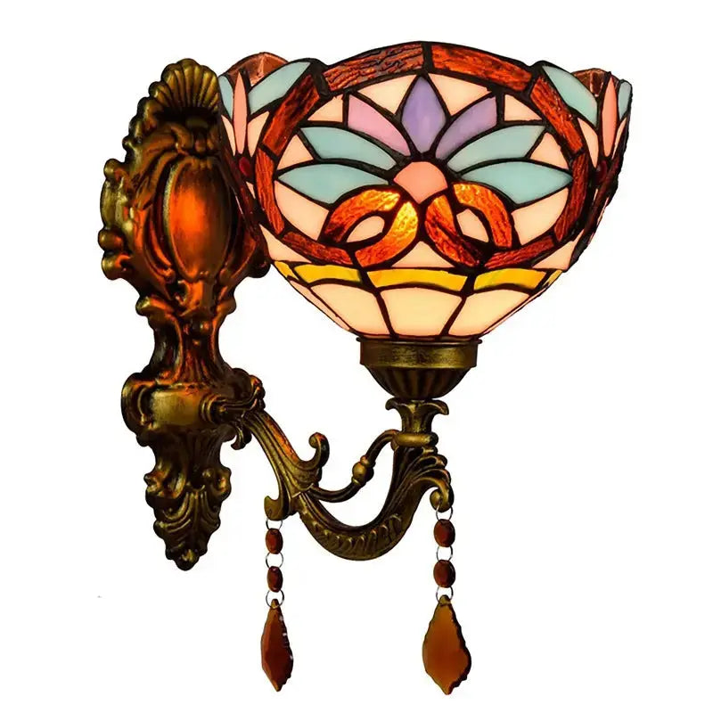8inch Antique Tiffany Style Lamp Stained Glass Pastoral Floral Lampshade Wall Sconce Classical Tiffany Lamp