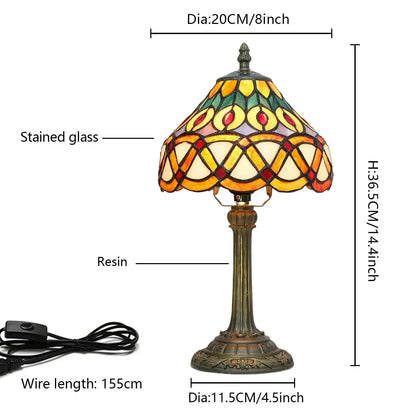 8inch Stained Glass Peacock Feather Lampshade Tiffany Style Bedside Table Lamps Classical Tiffany Lamp