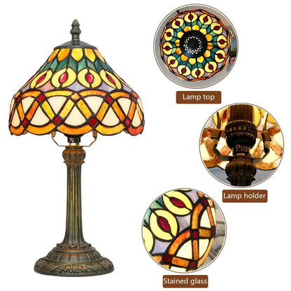 8inch Stained Glass Peacock Feather Lampshade Tiffany Style Bedside Table Lamps Classical Tiffany Lamp