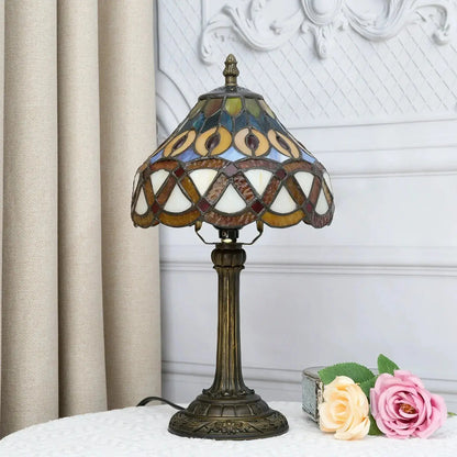 8inch Stained Glass Peacock Feather Lampshade Tiffany Style Bedside Table Lamps Classical Tiffany Lamp