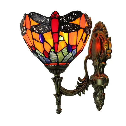 8inch Antique Tiffany Dragonfly Lamps Stained Glass Orange Wall Sconce Classical Tiffany Lamp