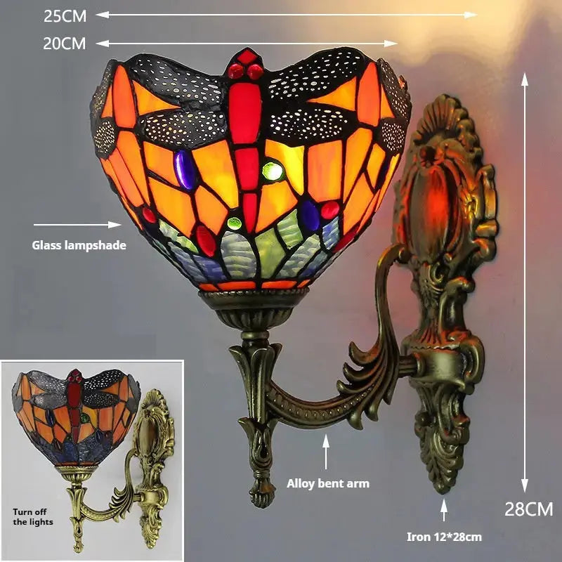 8inch Antique Tiffany Dragonfly Lamps Stained Glass Orange Wall Sconce Classical Tiffany Lamp