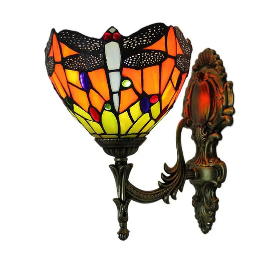 8inch Antique Tiffany Stained Glass Green Dragonfly Wall Sconce Classical Tiffany Lamp