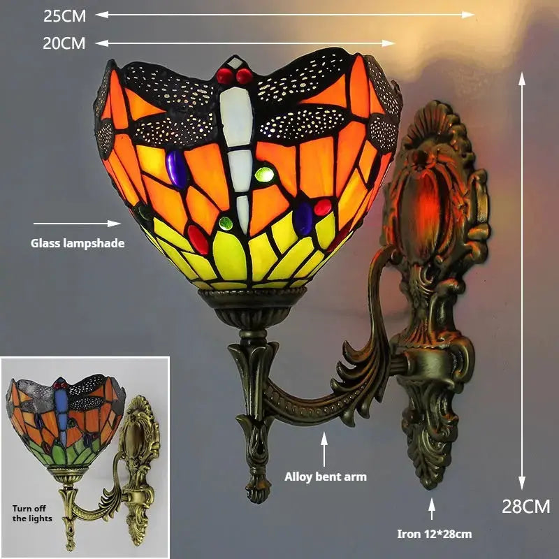 8inch Antique Tiffany Stained Glass Green Dragonfly Wall Sconce Classical Tiffany Lamp