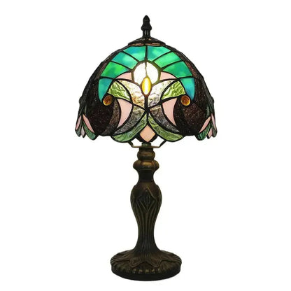 8inch Retro Stained Glass Flower Floral Lampshade Green Tiffany Table Lamp Classical Tiffany Lamp