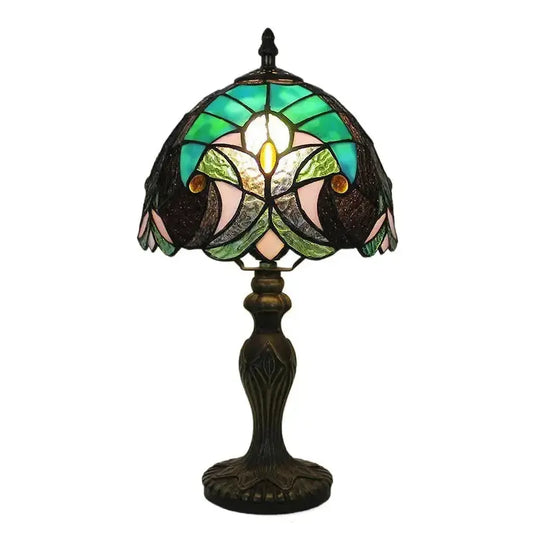 8inch Retro Stained Glass Flower Floral Lampshade Green Tiffany Table Lamp Classical Tiffany Lamp