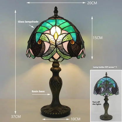 8inch Retro Stained Glass Flower Floral Lampshade Green Tiffany Table Lamp Classical Tiffany Lamp