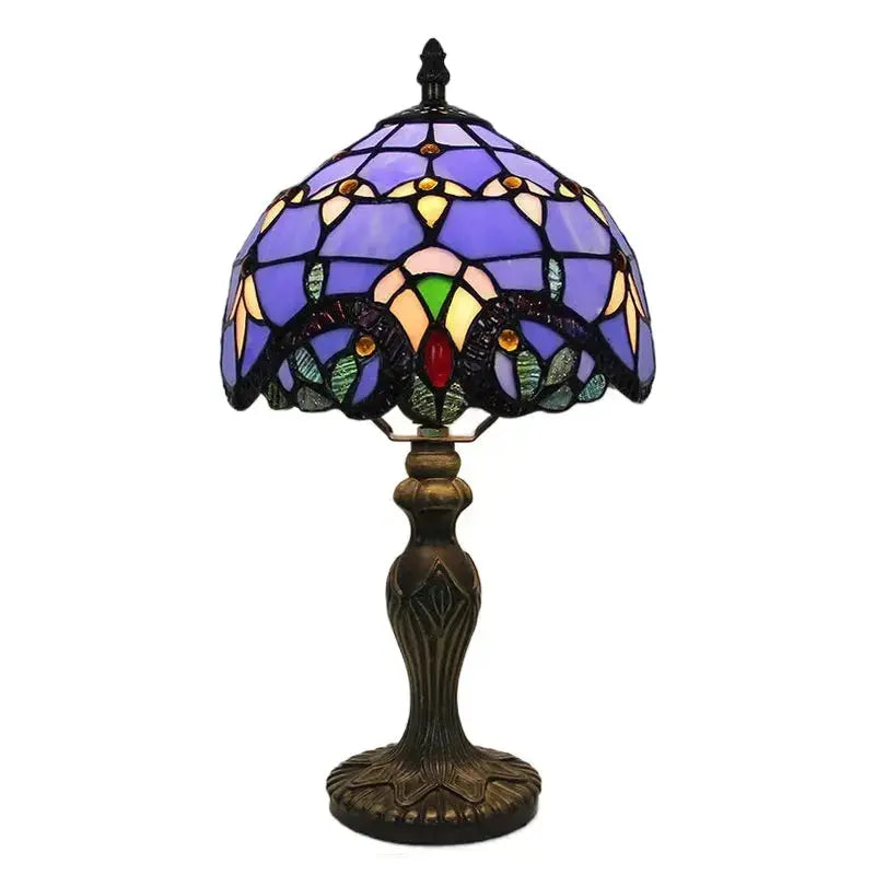 8inch Antique Stained Glass Table Lamp Baroque Blue Lampshade Tiffany Desk Light Classical Tiffany Lamp