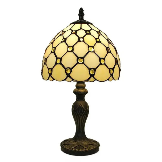 8inch Retro Stained Glass Bead Beige Lampshade Vintage Tiffany Table Lamps Classical Tiffany Lamp