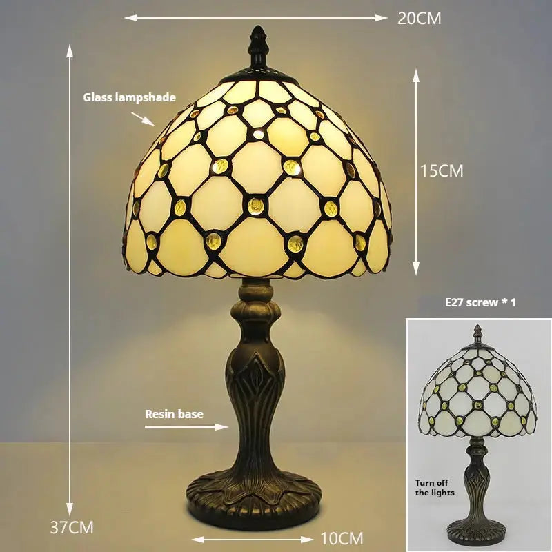 8inch Retro Stained Glass Bead Beige Lampshade Vintage Tiffany Table Lamps Classical Tiffany Lamp