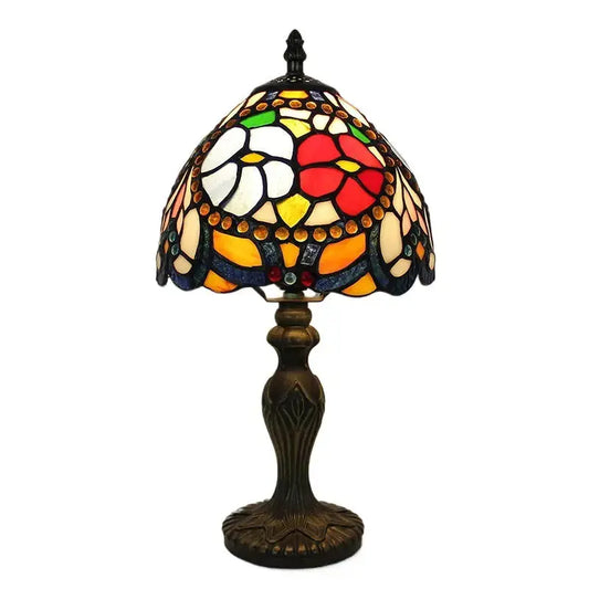 8inch Retro Tiffany Style Beads Rose Flower Lampshade Vintage Stained Glass Table Lamp Classical Tiffany Lamp