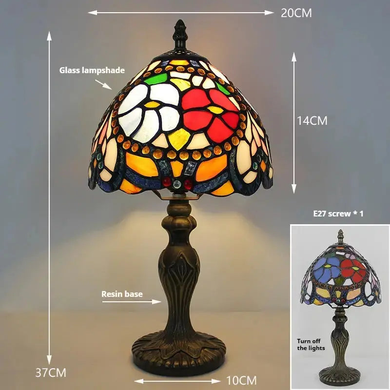 8inch Retro Tiffany Style Beads Rose Flower Lampshade Vintage Stained Glass Table Lamp Classical Tiffany Lamp