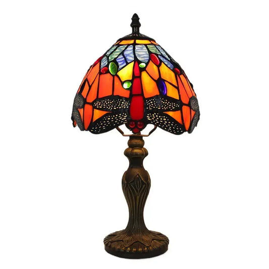 8inch Small Dragonfly Tiffany Lamp Stained Glass Blue Flower Lampshade Table Light Classical Tiffany Lamp