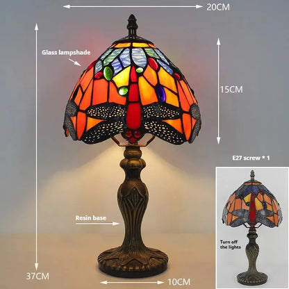 8inch Small Dragonfly Tiffany Lamp Stained Glass Blue Flower Lampshade Table Light Classical Tiffany Lamp